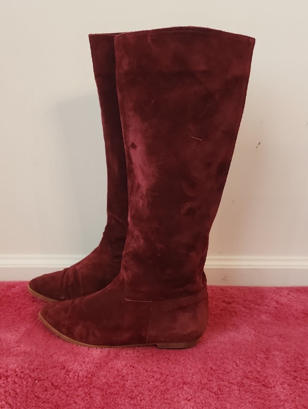 Tall Suede Knee Boots in Burgundy - Picture 2 of 4
